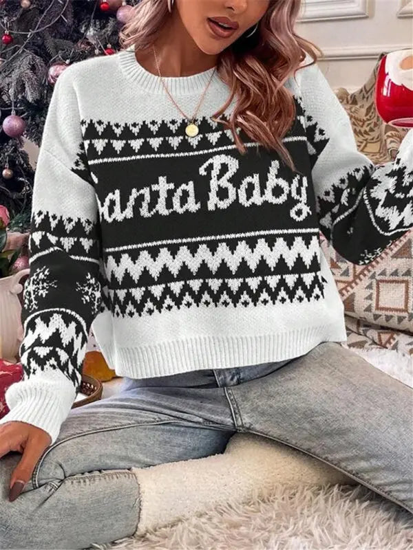 New loose, simple and versatile round neck knitted pullover Christmas sweater kakaclo