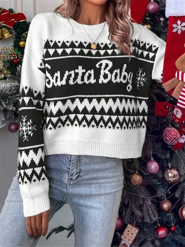 New loose, simple and versatile round neck knitted pullover Christmas sweater kakaclo