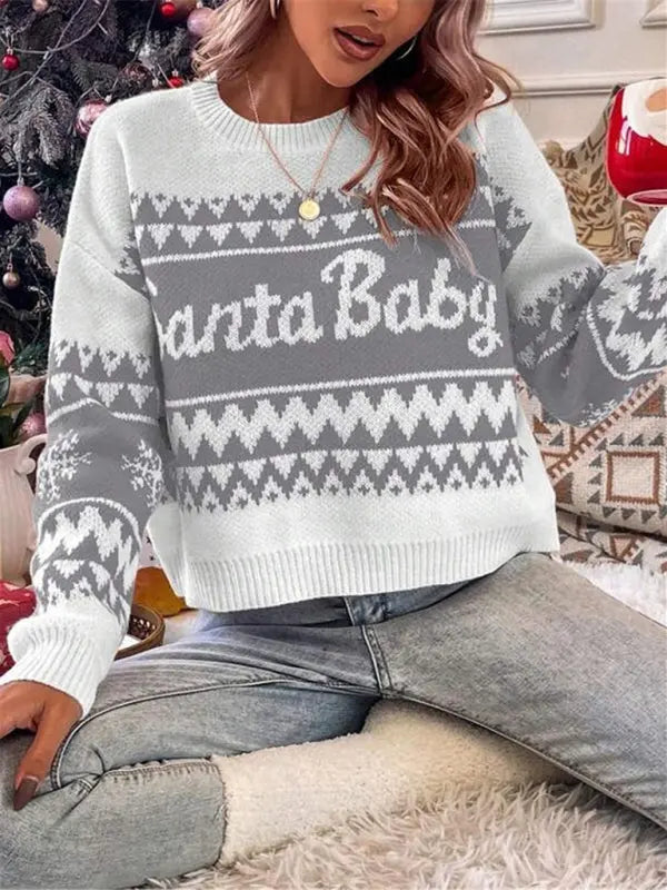 New loose, simple and versatile round neck knitted pullover Christmas sweater kakaclo