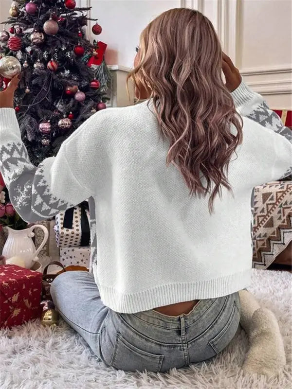 New loose, simple and versatile round neck knitted pullover Christmas sweater kakaclo