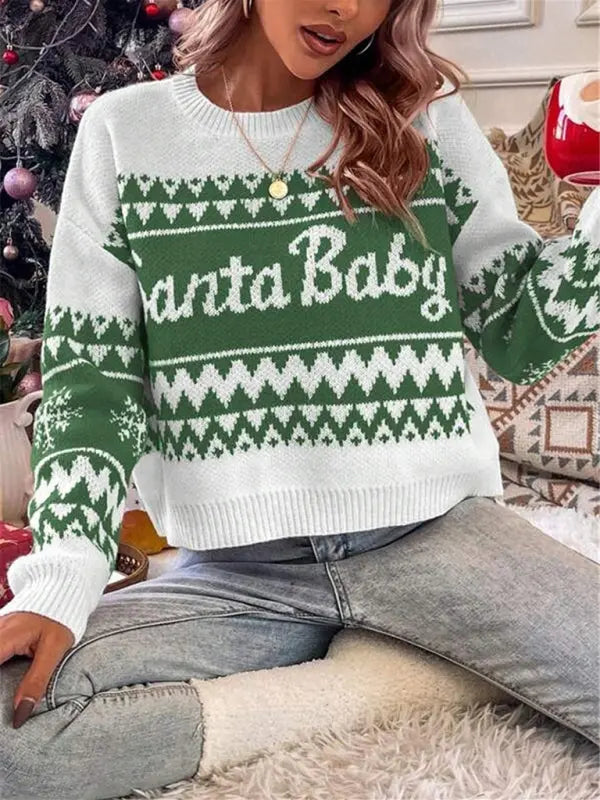 New loose, simple and versatile round neck knitted pullover Christmas sweater kakaclo