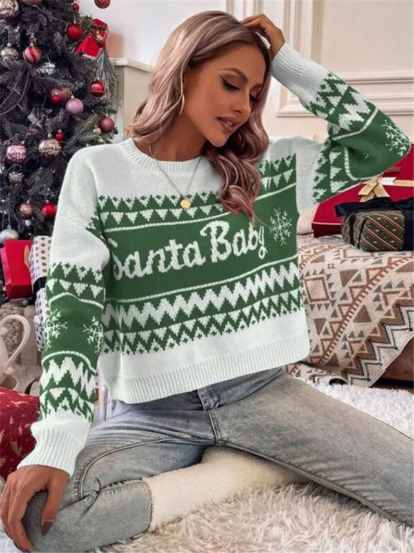 New loose, simple and versatile round neck knitted pullover Christmas sweater kakaclo