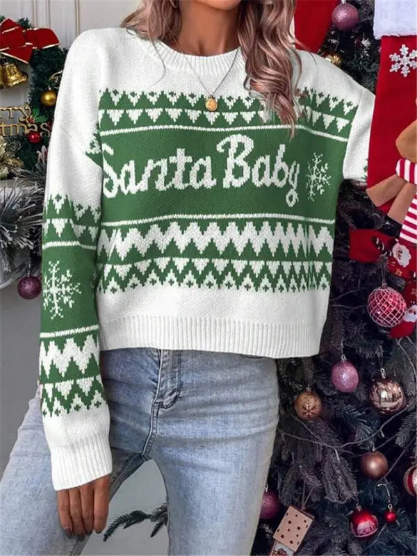 New loose, simple and versatile round neck knitted pullover Christmas sweater kakaclo