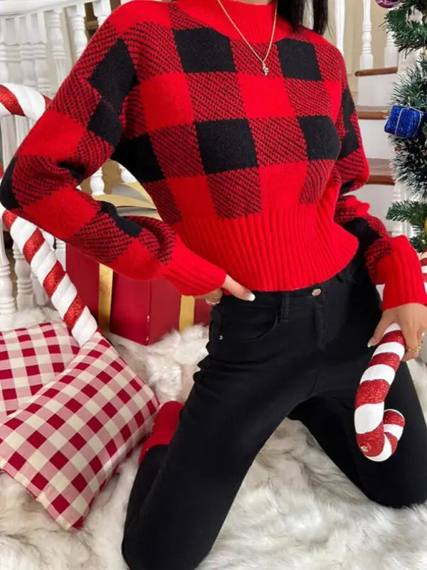 New round neck loose jacquard plaid New Year and Christmas knitted sweater kakaclo