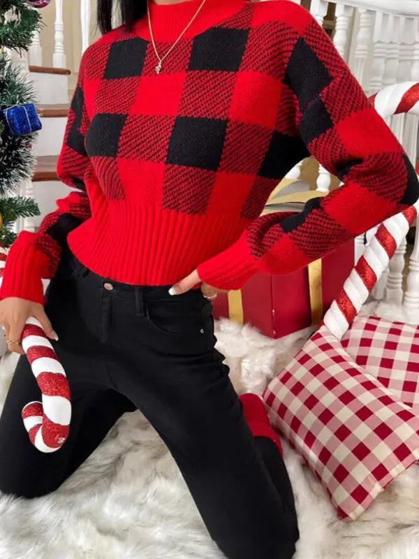 New round neck loose jacquard plaid New Year and Christmas knitted sweater kakaclo