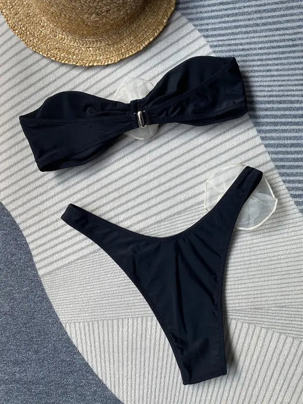 New tube top sexy three-dimensional flower split women's swimsuit bikini BLUE ZONE PLANET