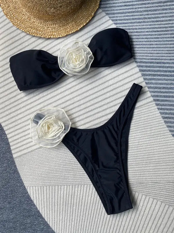 New tube top sexy three-dimensional flower split women's swimsuit bikini BLUE ZONE PLANET