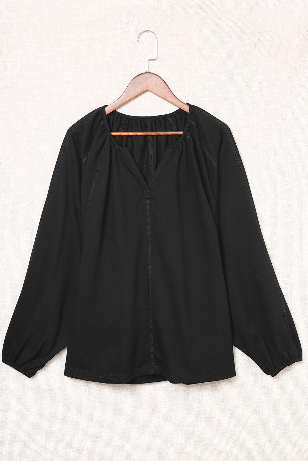 Notched Neck Balloon Sleeve Blouse BLUE ZONE PLANET