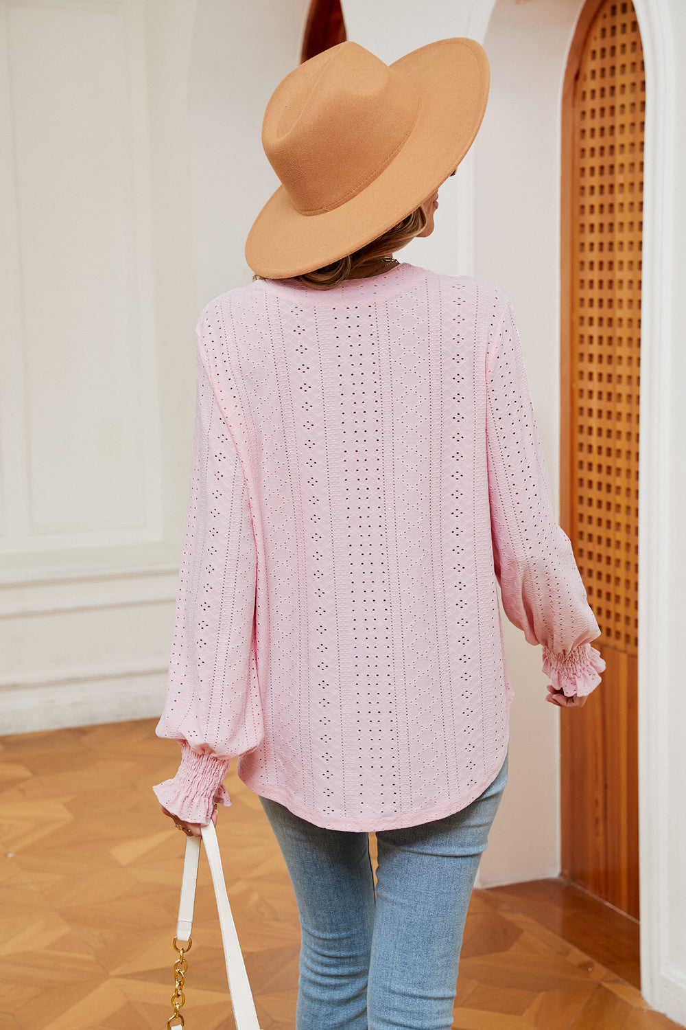 Notched Neck Flounce Sleeve Blouse BLUE ZONE PLANET