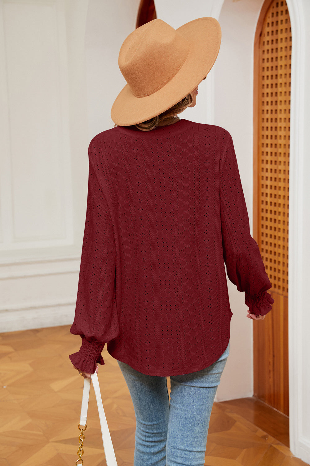 Notched Neck Flounce Sleeve Blouse BLUE ZONE PLANET