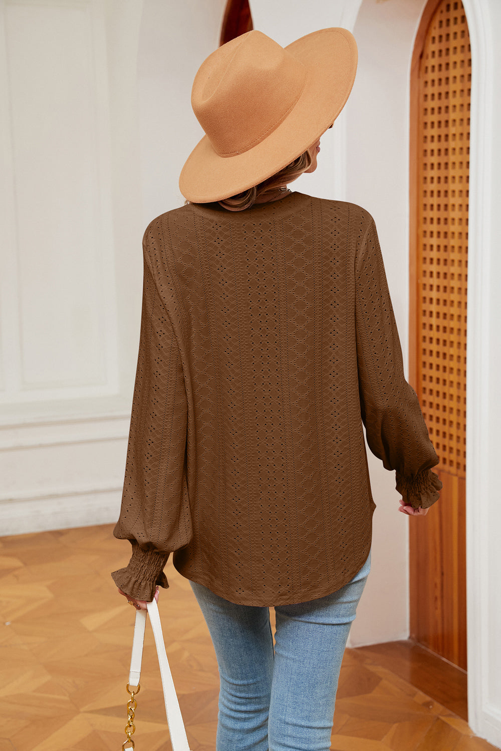 Notched Neck Flounce Sleeve Blouse BLUE ZONE PLANET