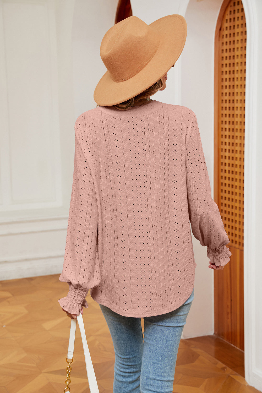 Notched Neck Flounce Sleeve Blouse BLUE ZONE PLANET