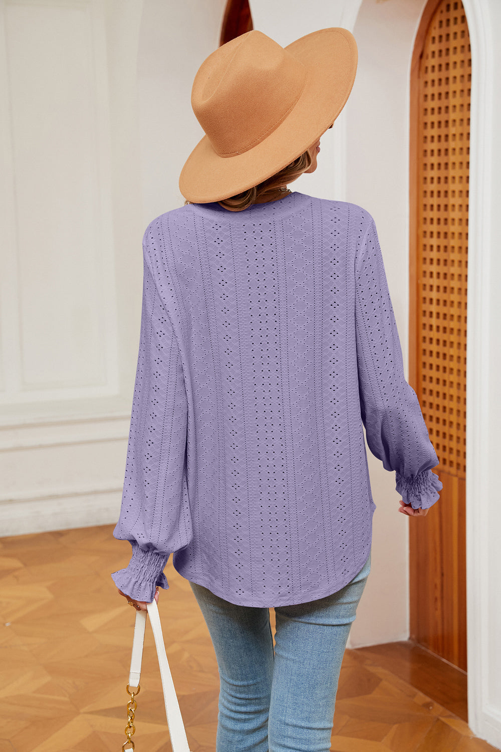 Notched Neck Flounce Sleeve Blouse BLUE ZONE PLANET