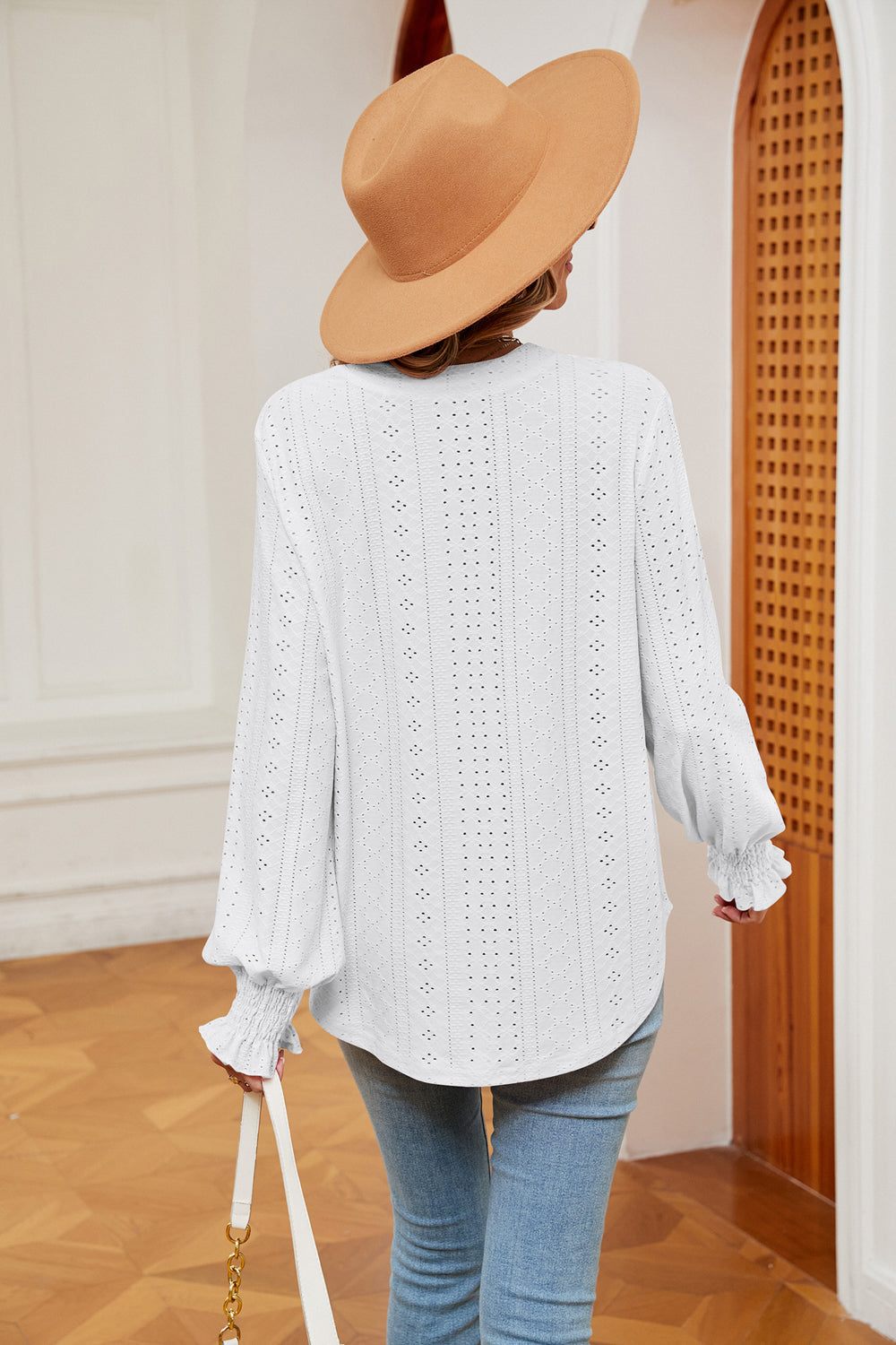 Notched Neck Flounce Sleeve Blouse BLUE ZONE PLANET