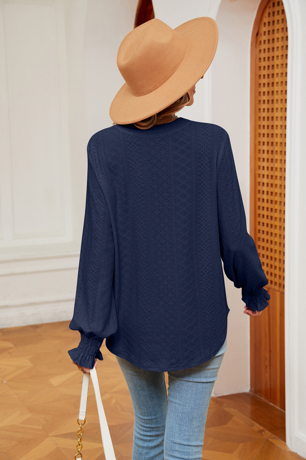 Notched Neck Flounce Sleeve Blouse BLUE ZONE PLANET