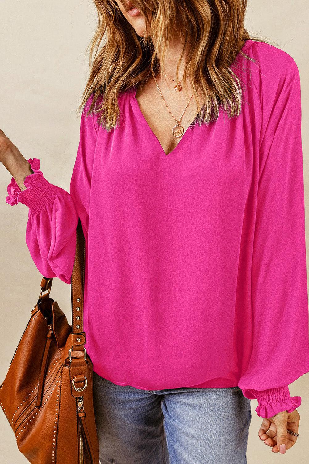 Notched Neck Lantern Sleeve Blouse BLUE ZONE PLANET