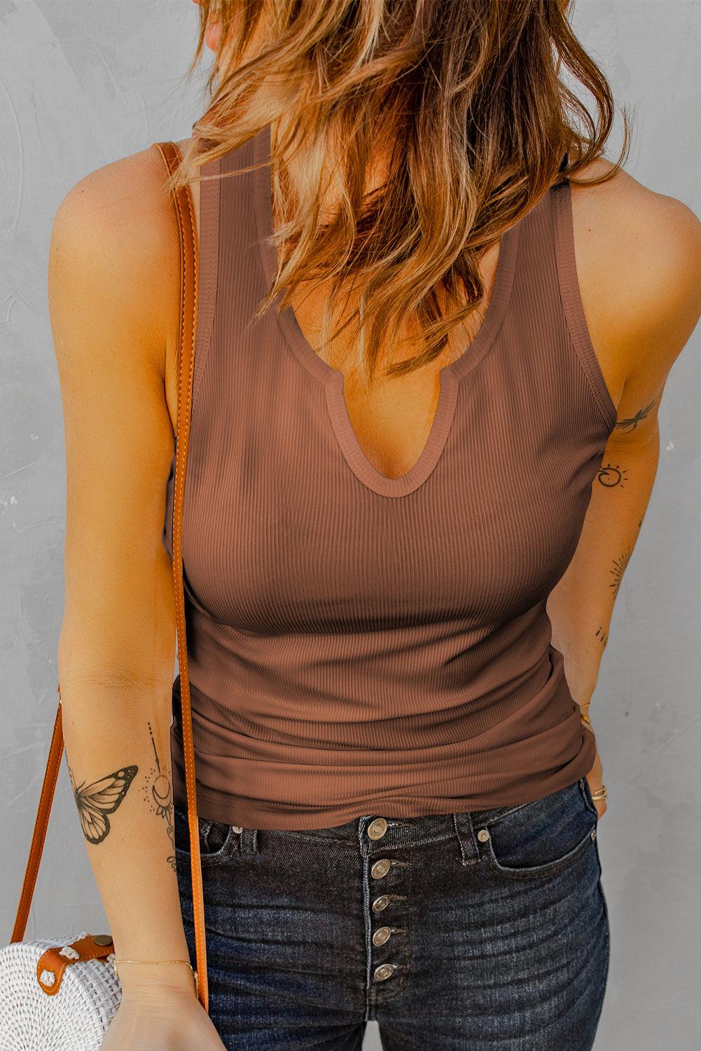 Notched Neck Ribbed Tank Top BLUE ZONE PLANET