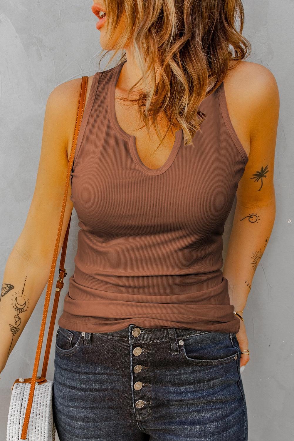 Notched Neck Ribbed Tank Top BLUE ZONE PLANET