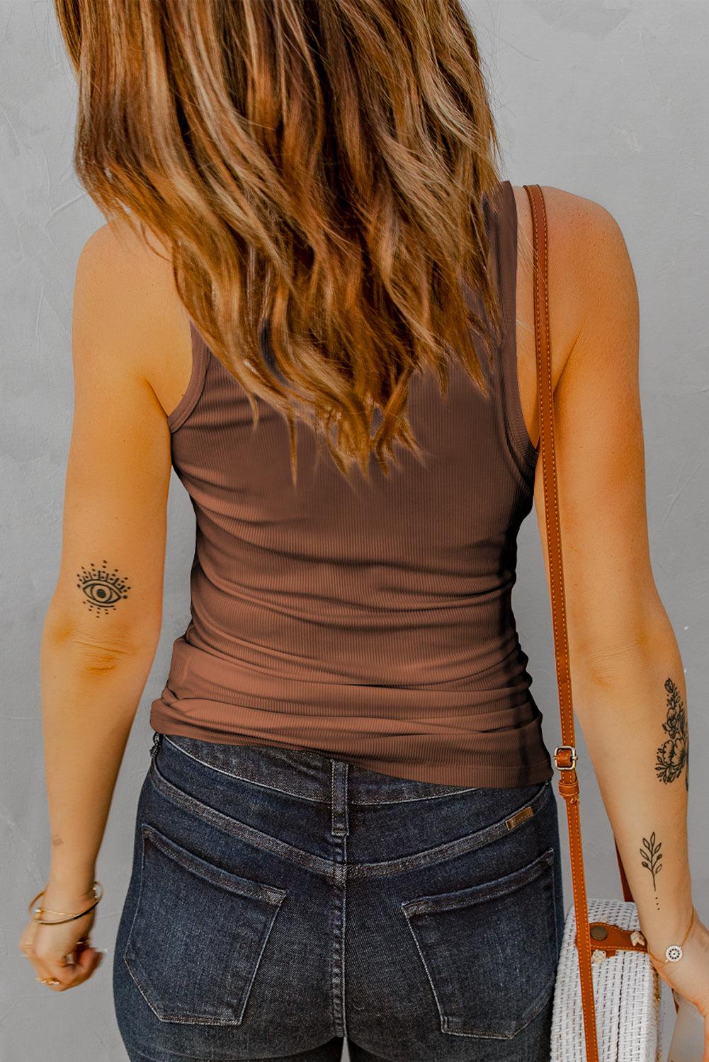 Notched Neck Ribbed Tank Top BLUE ZONE PLANET