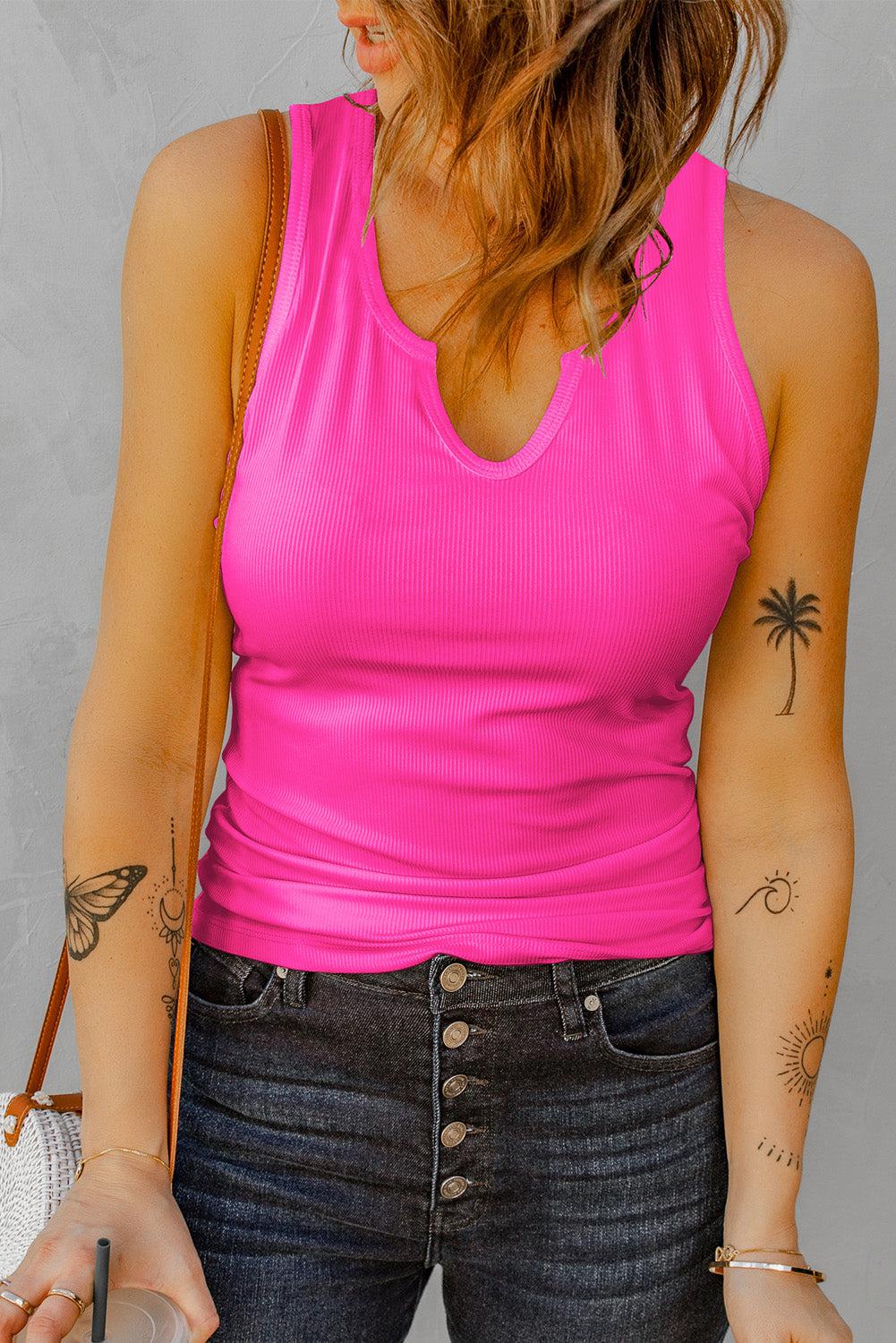 Notched Neck Ribbed Tank Top BLUE ZONE PLANET
