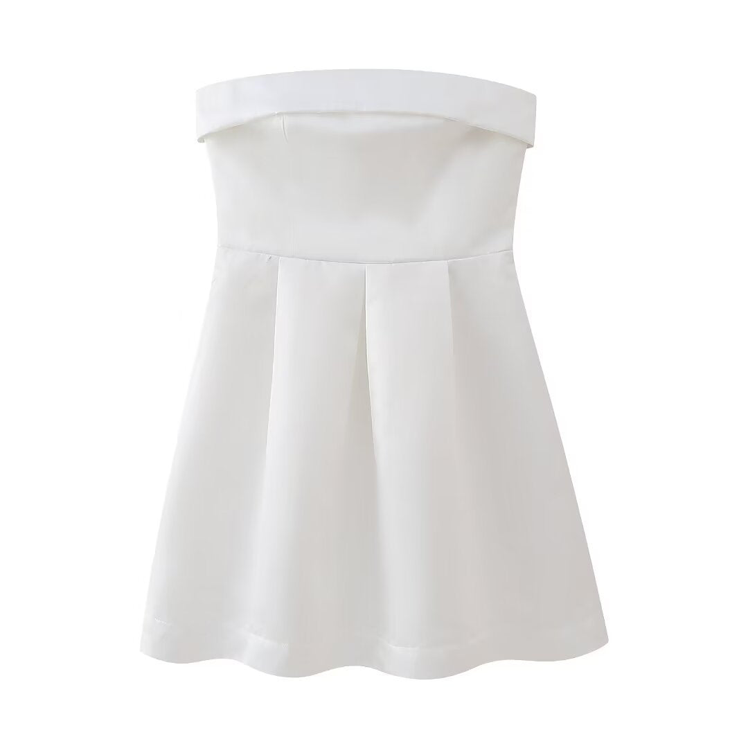 Chloe's A-Line Sleeveless Tube-Top Solid Color Mini Dress Blue Zone Planet