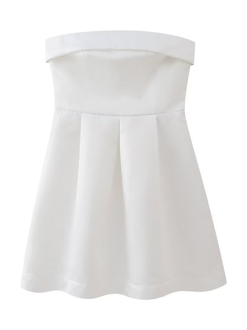 Chloe's A-Line Sleeveless Tube-Top Solid Color Mini Dress Blue Zone Planet