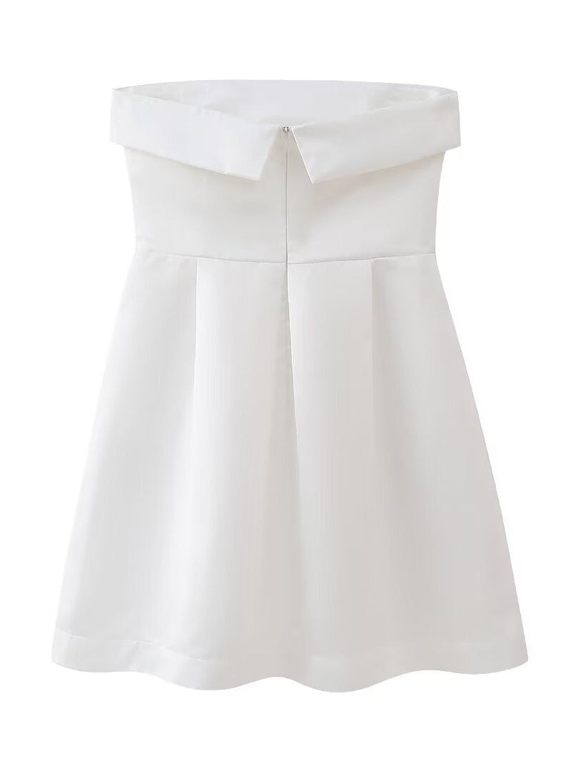 Chloe's A-Line Sleeveless Tube-Top Solid Color Mini Dress Blue Zone Planet