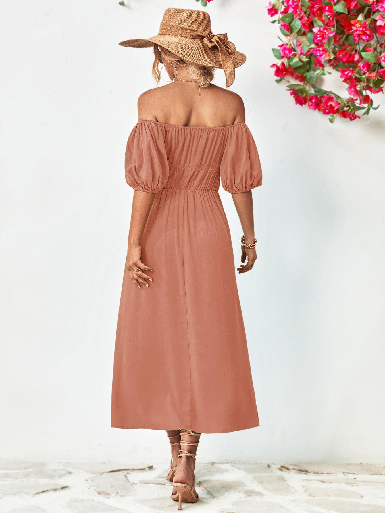 Off-Shoulder Balloon Sleeve Midi Dress BLUE ZONE PLANET