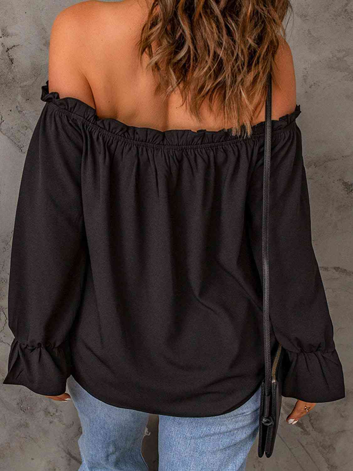 Off-Shoulder Flounce Sleeve Blouse BLUE ZONE PLANET
