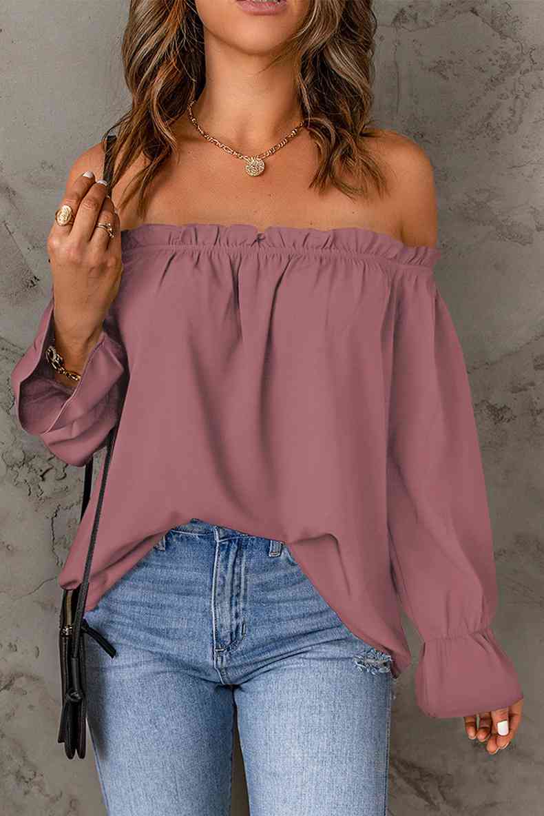 Off-Shoulder Flounce Sleeve Blouse BLUE ZONE PLANET