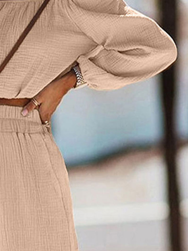 Off Shoulder Long Sleeve Top and Pants Set BLUE ZONE PLANET