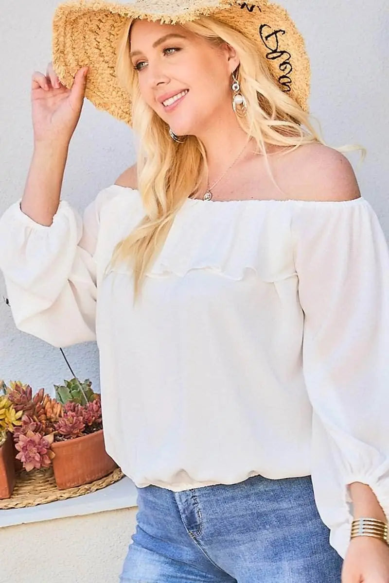 Off Shoulder Ruffle Bubble Sleeve Top Blue Zone Planet