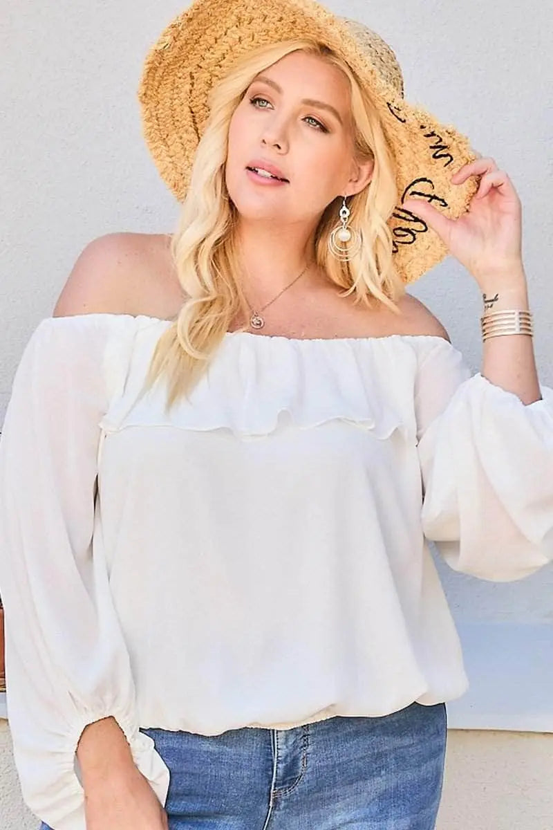 Off Shoulder Ruffle Bubble Sleeve Top Blue Zone Planet