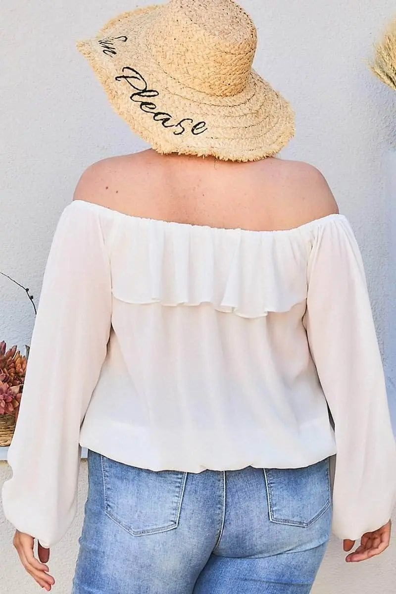 Off Shoulder Ruffle Bubble Sleeve Top Blue Zone Planet