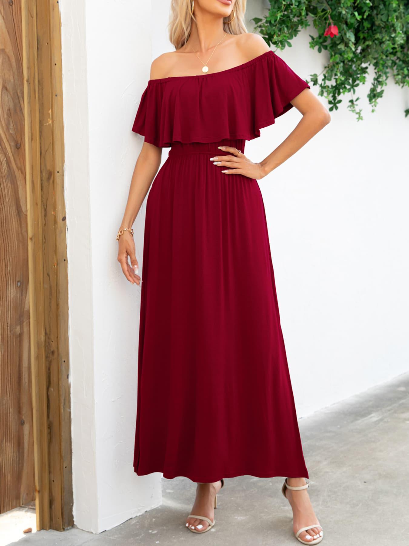 Off-Shoulder Slit Maxi Dress BLUE ZONE PLANET