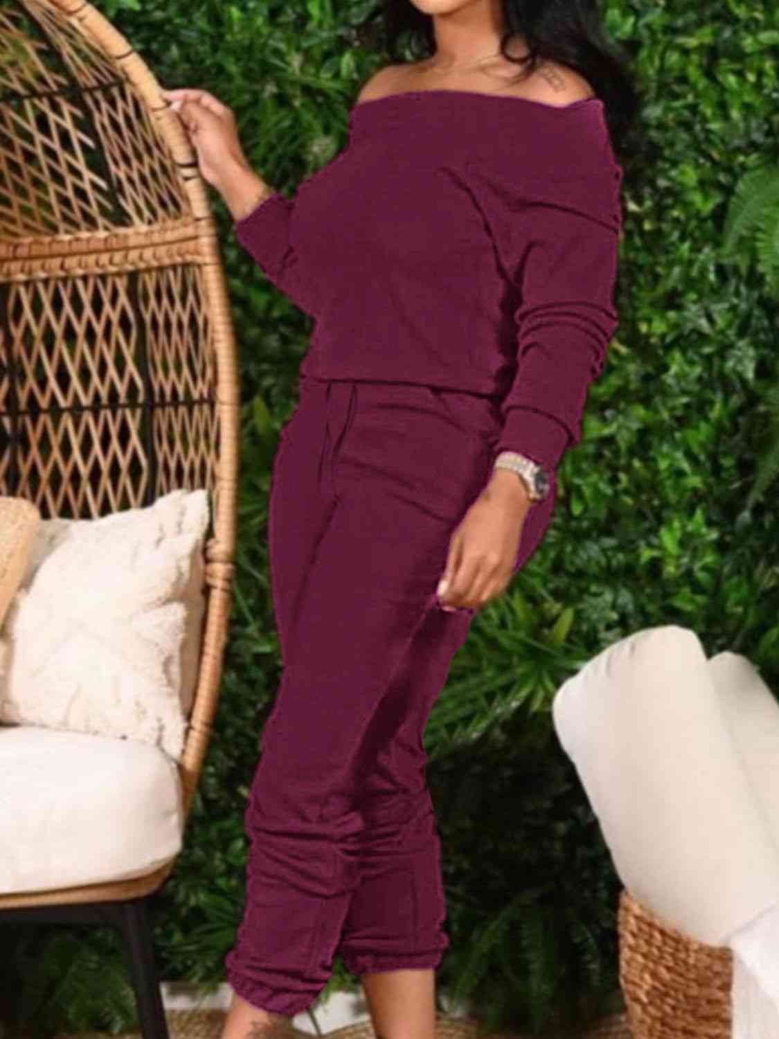 Off-Shoulder Top and Pants Set BLUE ZONE PLANET