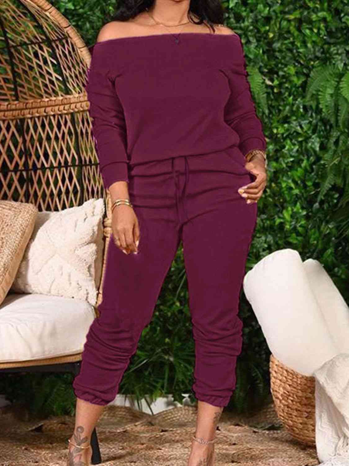 Off-Shoulder Top and Pants Set BLUE ZONE PLANET