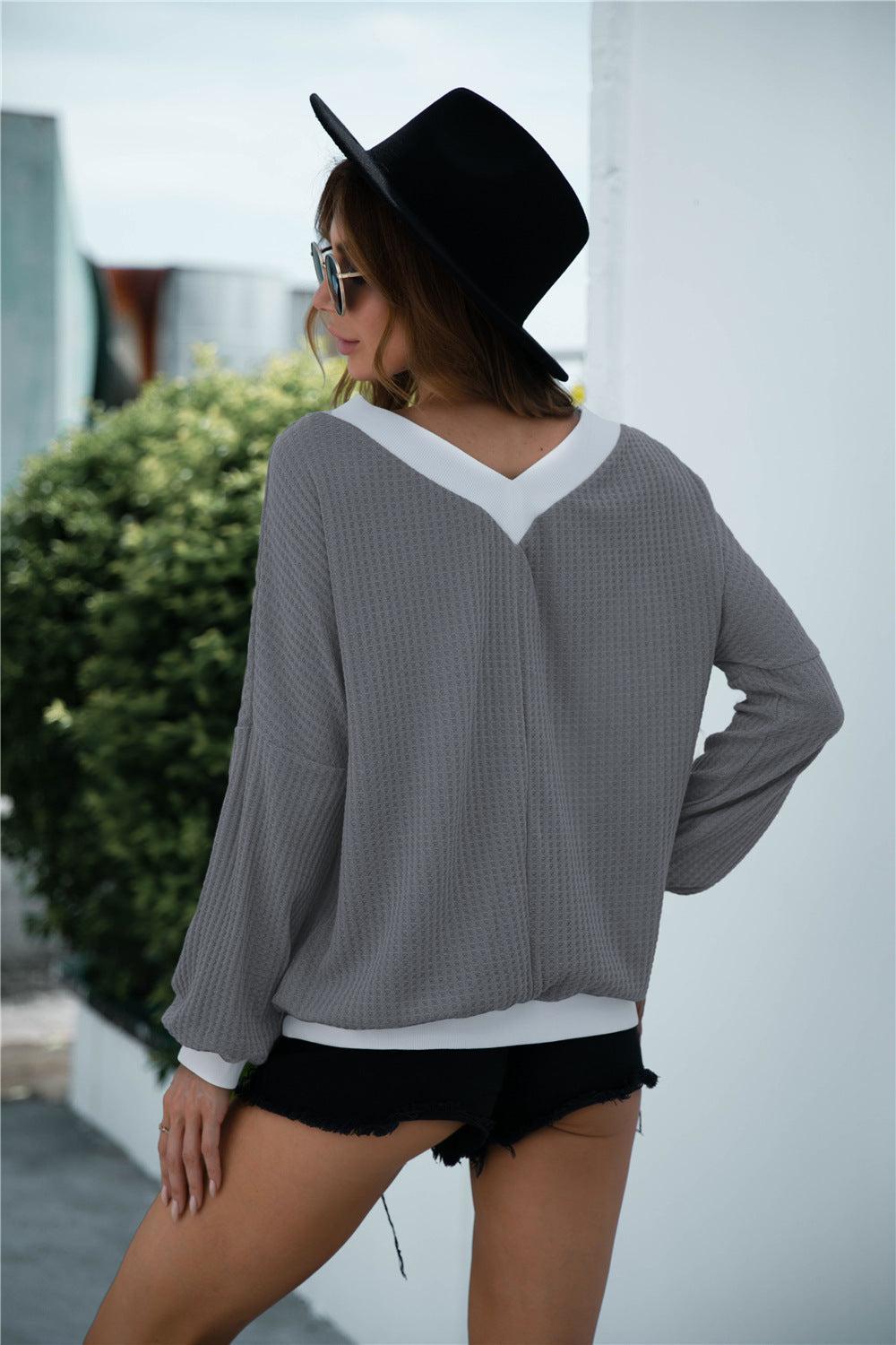 Off-Shoulder Waffle-knit Dropped Shoulder Blouse BLUE ZONE PLANET