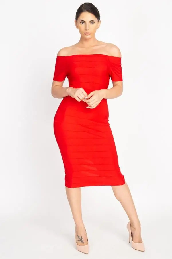 Off The Shoulder Bandage Dress - Olive / L Off The Shoulder Bandage Dress - Olive / L