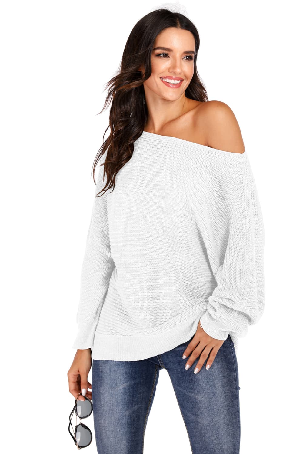 One Shoulder Dolman Sleeve Sweater BLUE ZONE PLANET