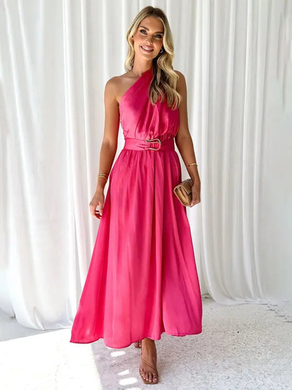 One Shoulder Slim Waist Strapless Backless Dress BLUE ZONE PLANET