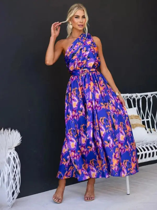 One Shoulder Slim Waist Strapless Backless Dress BLUE ZONE PLANET