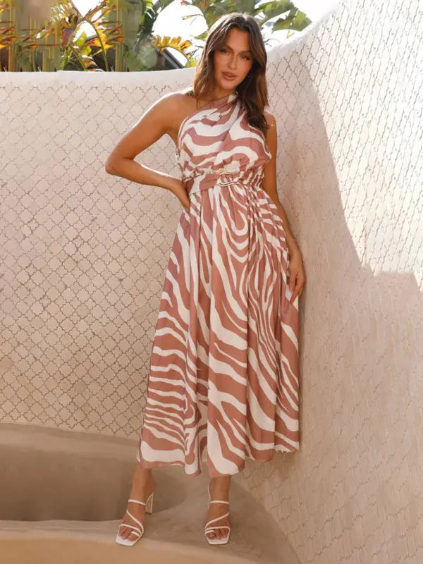 One Shoulder Slim Waist Strapless Backless Dress BLUE ZONE PLANET