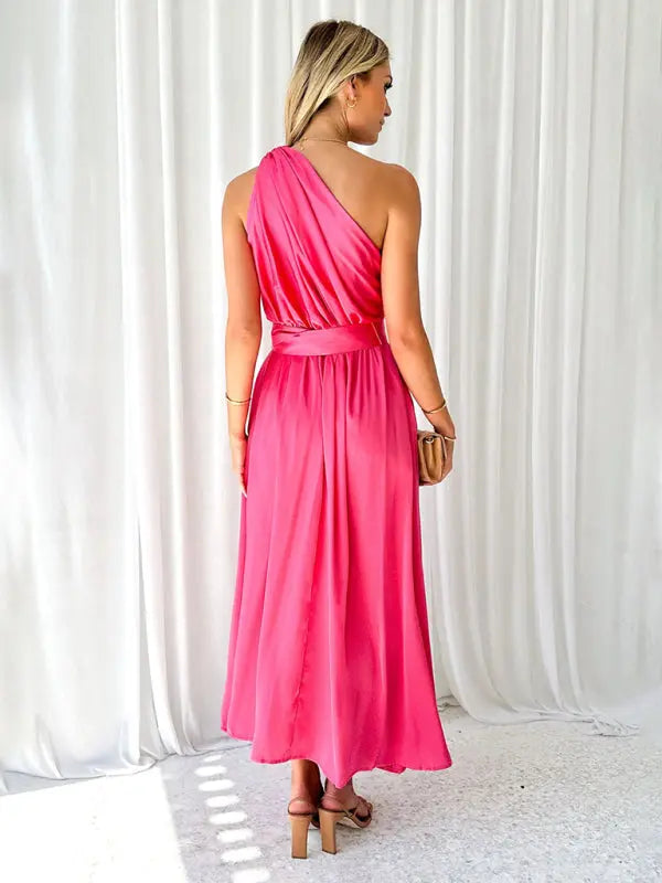 One Shoulder Slim Waist Strapless Backless Dress BLUE ZONE PLANET