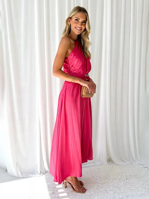 One Shoulder Slim Waist Strapless Backless Dress BLUE ZONE PLANET