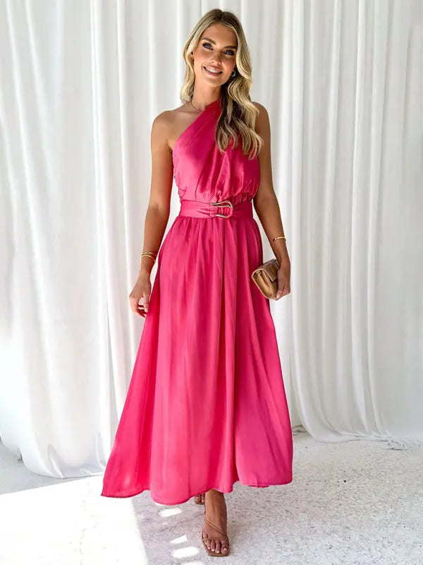 One Shoulder Slim Waist Strapless Backless Dress BLUE ZONE PLANET