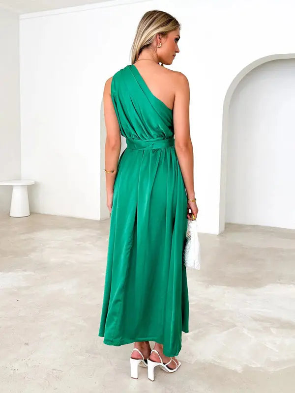 One Shoulder Slim Waist Strapless Backless Dress BLUE ZONE PLANET