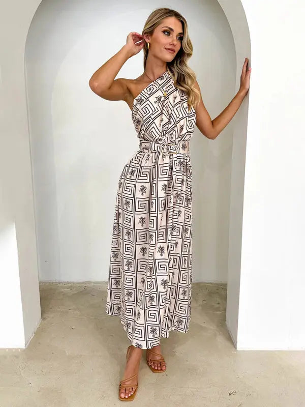 One Shoulder Slim Waist Strapless Backless Dress BLUE ZONE PLANET