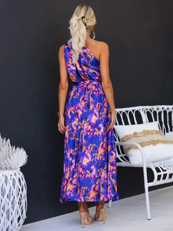 One Shoulder Slim Waist Strapless Backless Dress BLUE ZONE PLANET