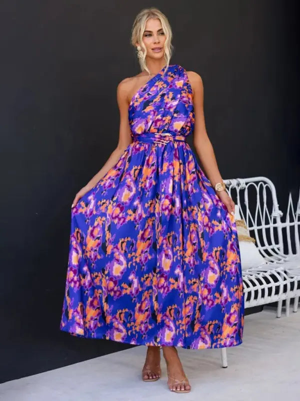 One Shoulder Slim Waist Strapless Backless Dress BLUE ZONE PLANET